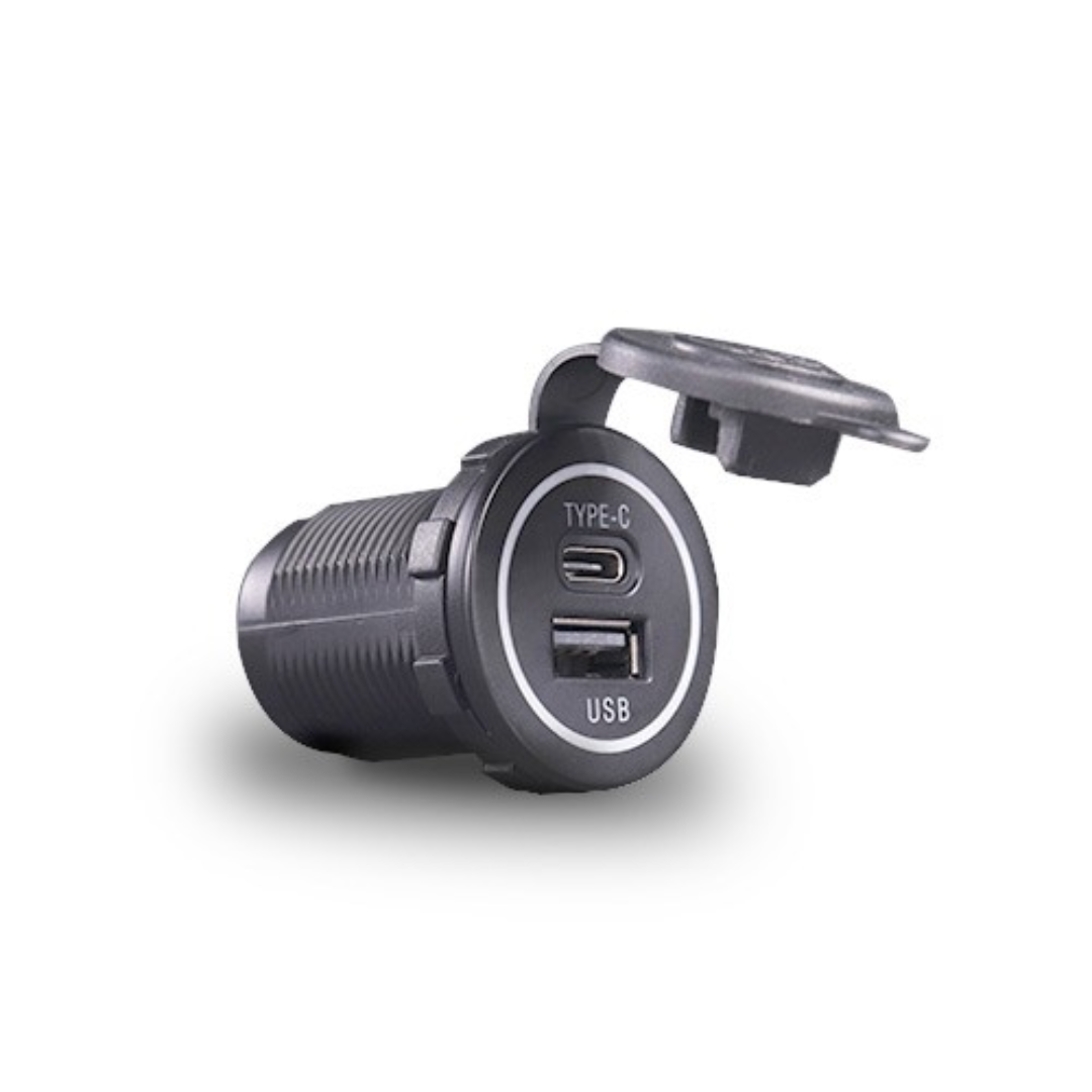 Vestavná USB-A & USB-C nabíječka MY1218 – 5 V / 4.2 A s krytkou a LED podsvícením